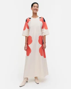 Marimekko Kaiku Heijastus Unikko Cotton Linen Dress<Woman Dresses