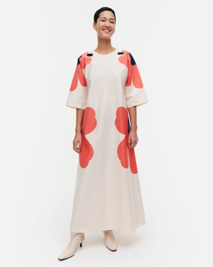 Marimekko Kaiku Heijastus Unikko Cotton Linen Dress<Woman Dresses