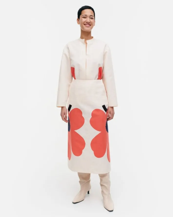 Marimekko Kaksi Heijastus Unikko Cotton Linen Skirt<Woman Skirts