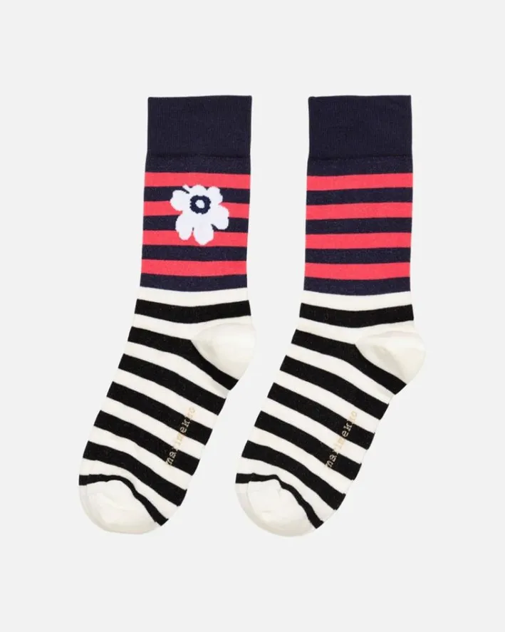 Marimekko Kioski Kasvaa Tasaraita Unikko Socks<Woman Socks